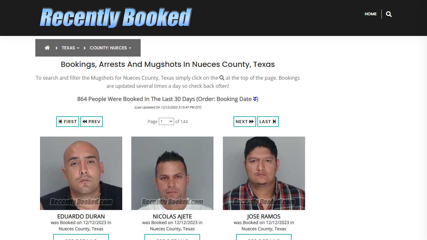 Recent bookings, Arrests, Mugshots in Nueces County, Texas